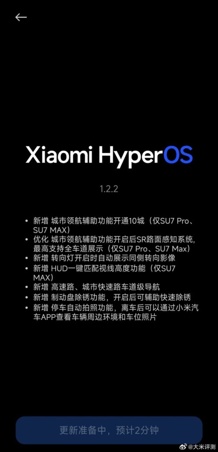 Xiaomi SU7 got new HyperOS 1.2.2 update - XiaomiTime