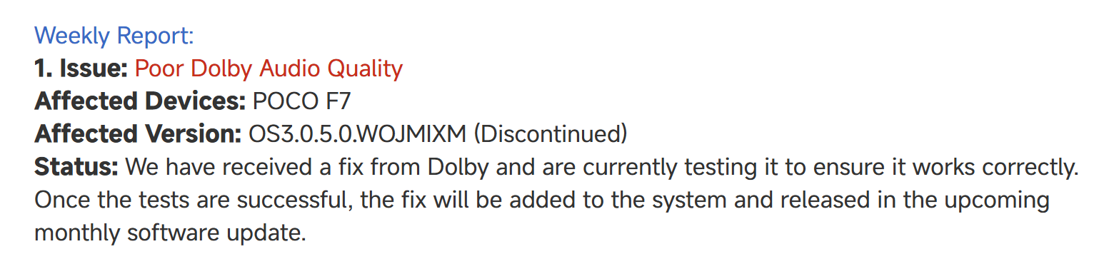 Xiaomi officially announces Dolby Audio bug fix 2 dolby audio bug