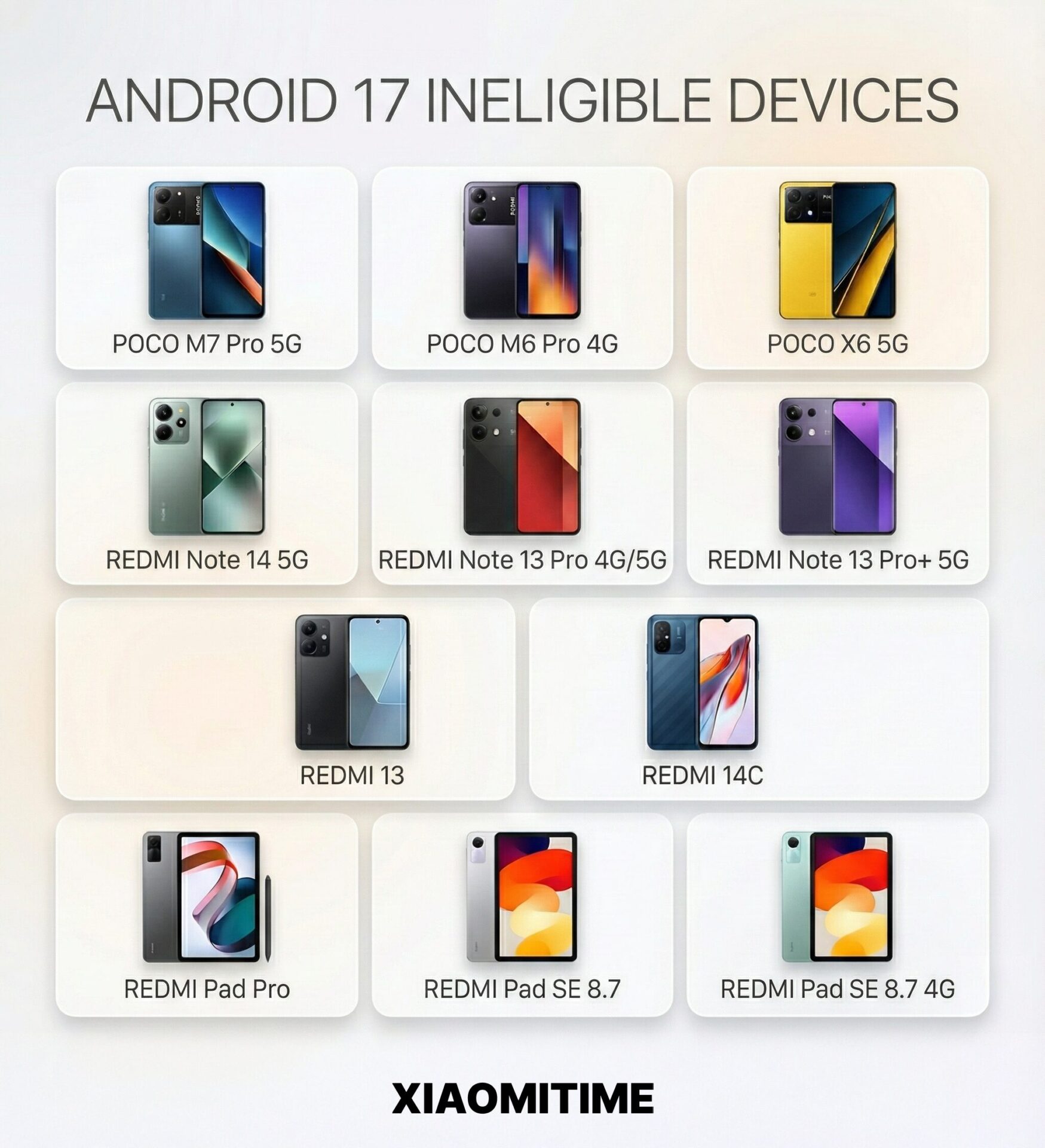Diese Xiaomi-, REDMI- und POCO-Geräte werden kein Android 17 erhalten 2 Android 17 ineligible devices