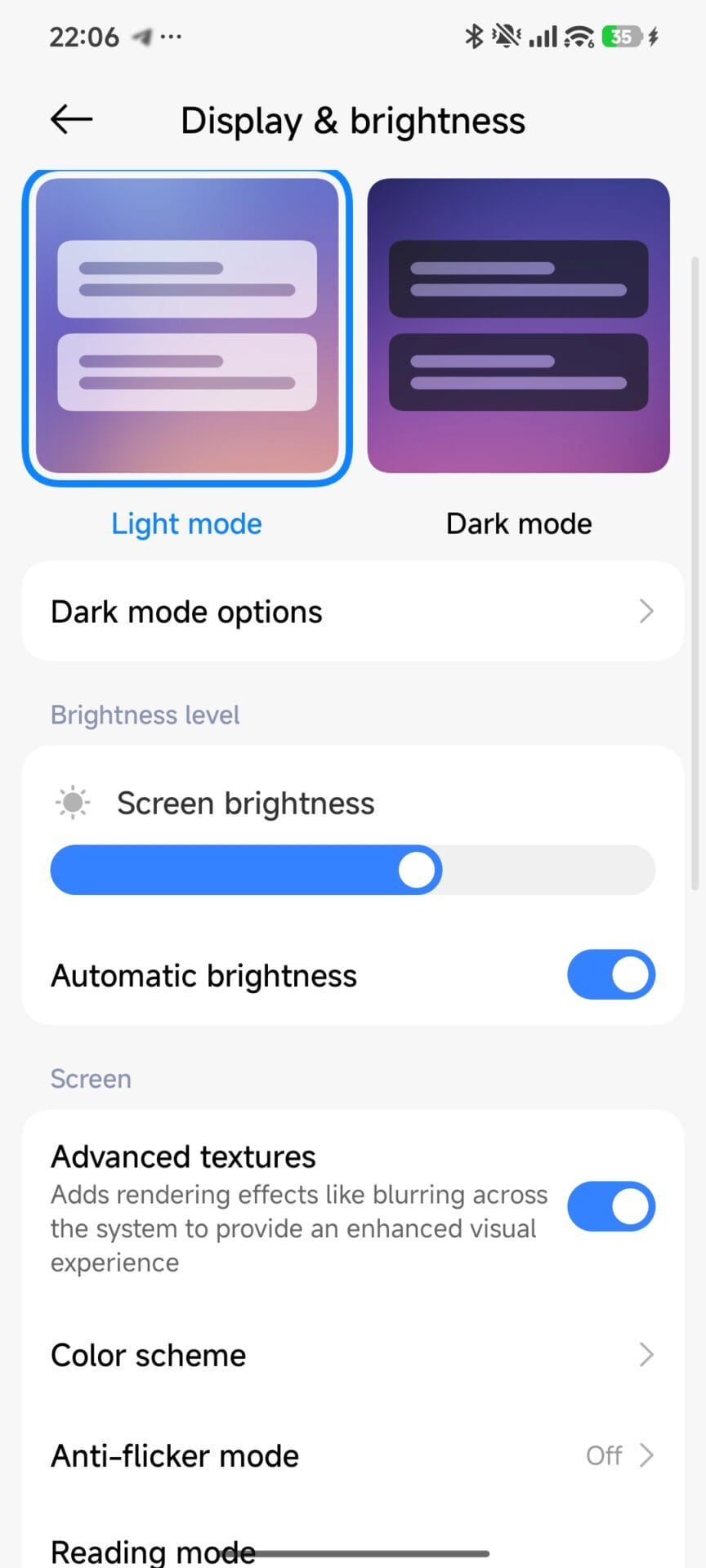 Um erro otimizou minha bateria e velocidade: Desativar as texturas avançadas. 8 Advanced textures option